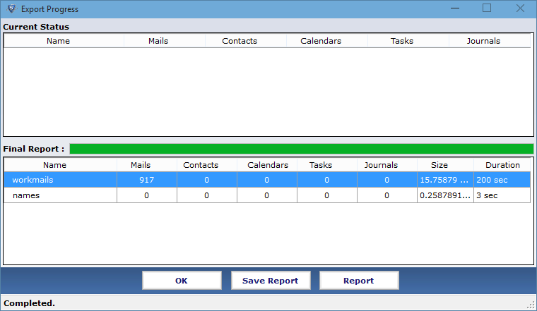 Report of Export Process