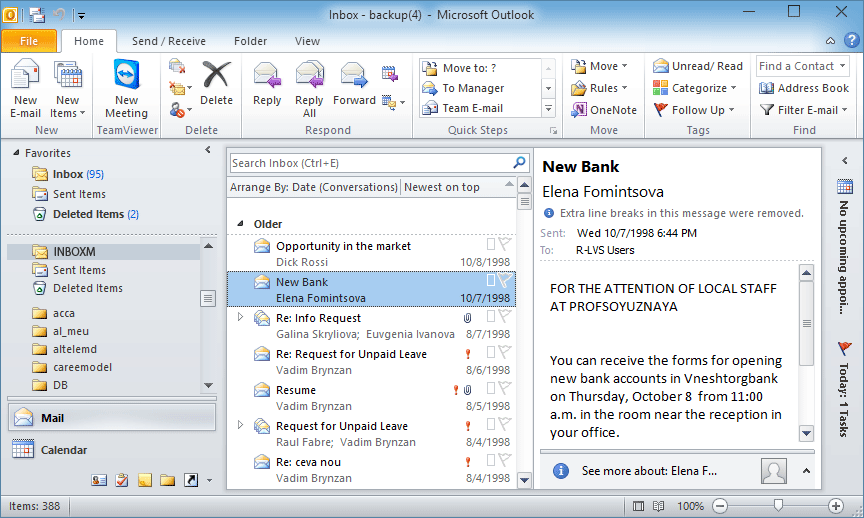 Open output pst file