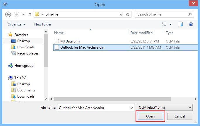 specify olm file